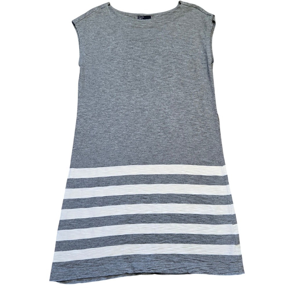GAP Gray Striped Sleeveless Boat Neck Knit Shift T-Shirt Dress Size M